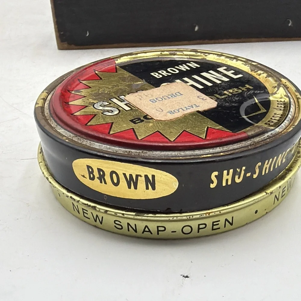 Vintage ORIGINAL EARLY BLACK SHU-SHINE BOOT POLISH TIN 90% Full